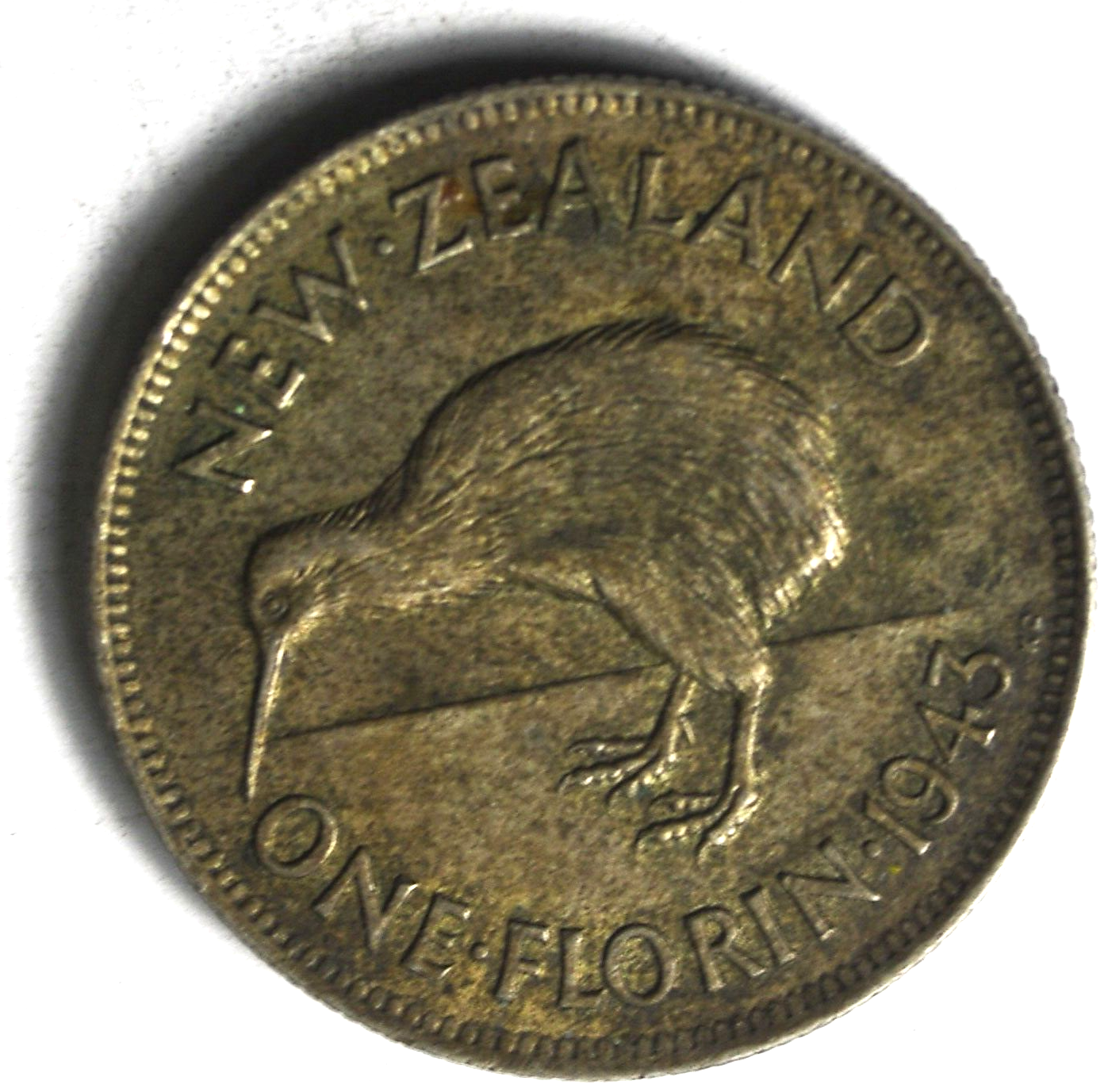 1943 New Zealand One Florin KM# 10.1 Silver Coin