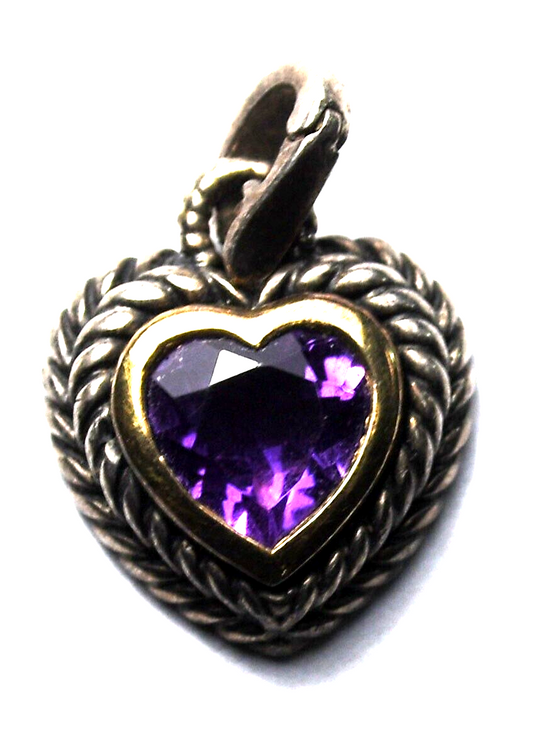 Sterling Silver Purple Amethyst Heart Two Tone Gold Pendant 16mm x 15mm