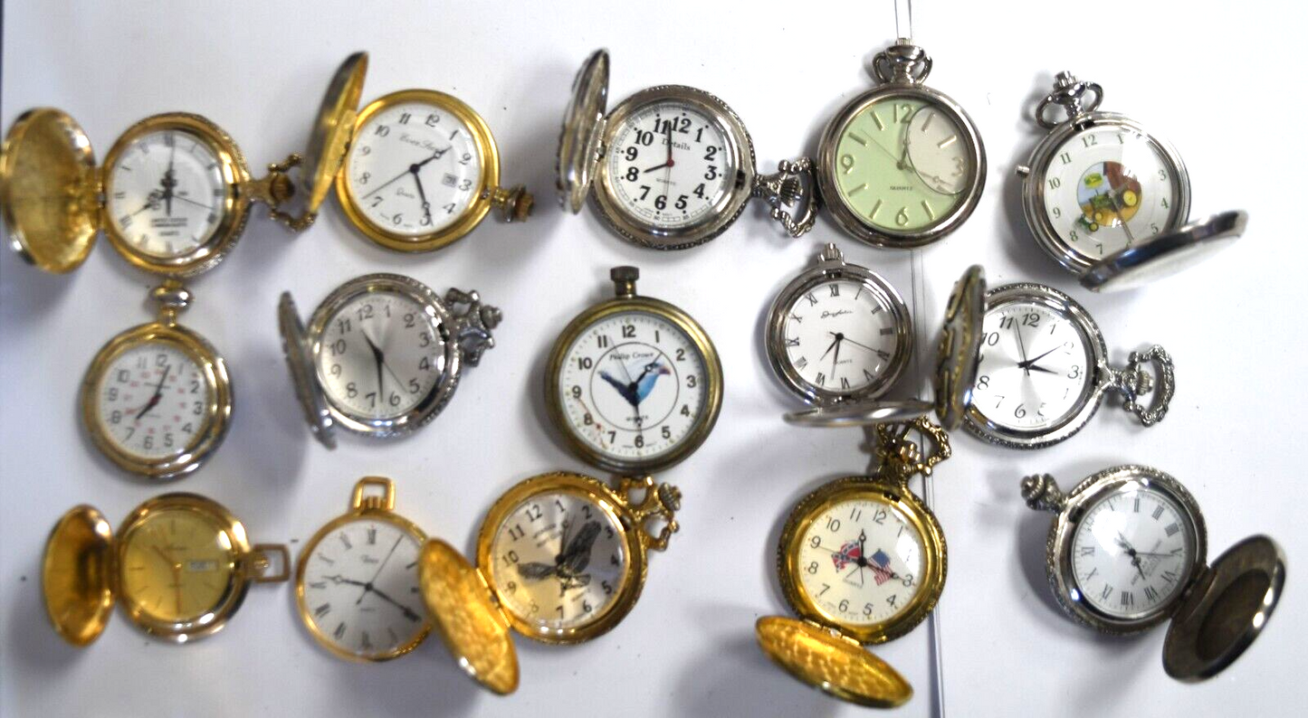 15 Quartz Pocket Watches Timex Arnex John Deere Milan Walking 50c DAD