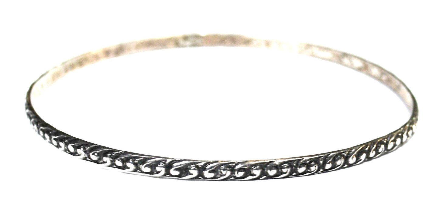 Sterling Silver Dot Scroll Round Medium Bangle Bracelet 3mm