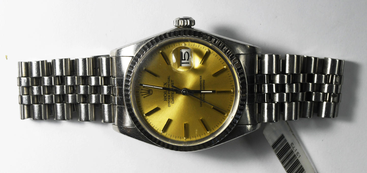 1985 Men's Rolex Datejust 16014 Gold Stick Dial 36mm 3035 All Stainless Jubilee