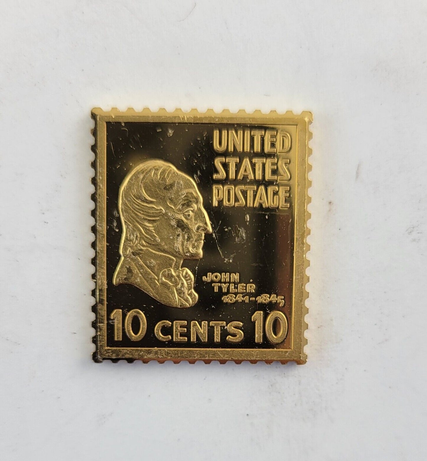 USPS United We Stand .999 Fine Silver Gold Plated Stamp John Tyler  .35oz.