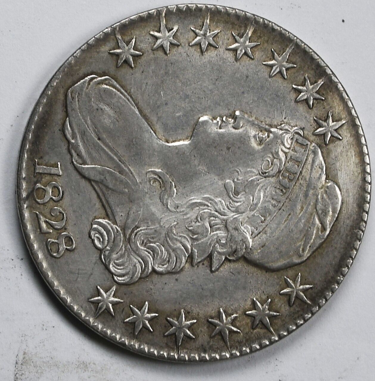 1828 50c Capped Bust Silver Half Dollar Fifty Cents O-121 AU