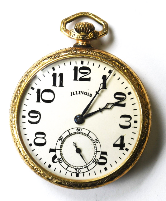 1924 Illinois Size 12 Grade 405 OF Time King Deco GF Pocket Watch Matte Dial