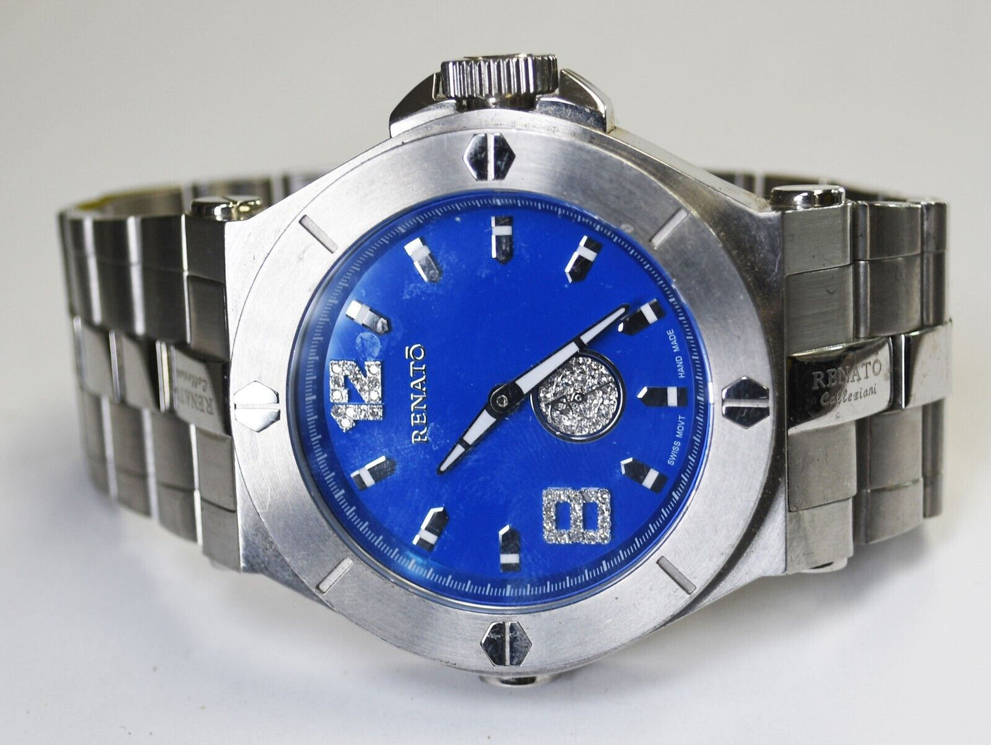 Renato LE 320g Stainless Steel 30ATM 50mm Wristwatch Blue Dial 7" Wrist