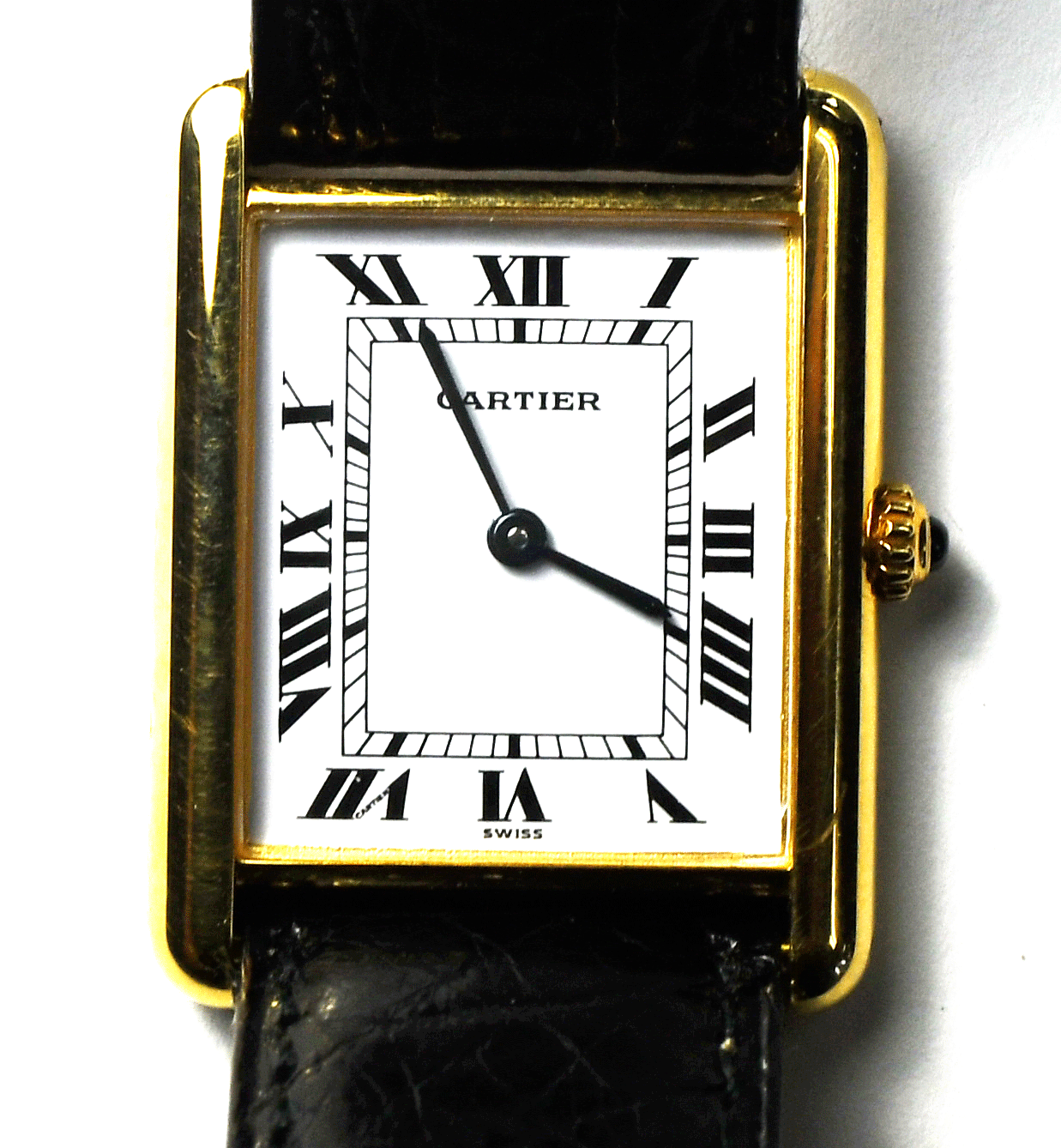 Women's Cartier 18k Gold Tank Quartz 24mm White Roman Rectangle Wristwatch