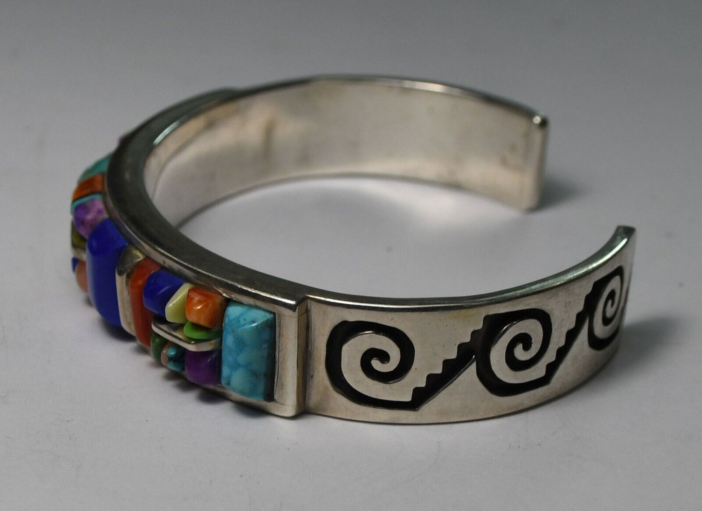 Sterling Silver Cobblestone Raised Inlay Cuff 12mm Bracelet 7" Wrist