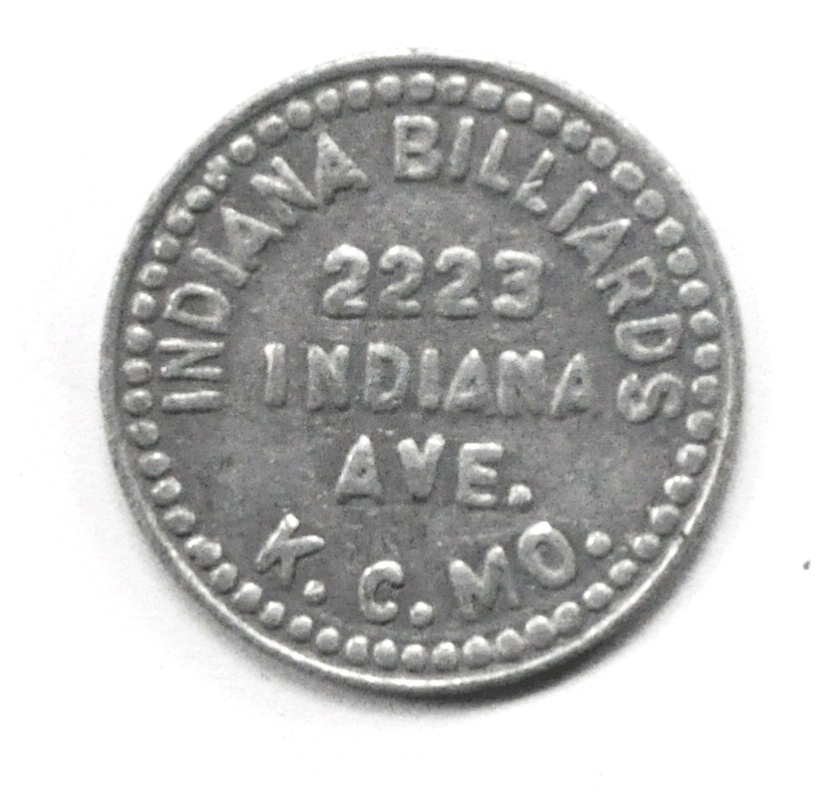 Indiana Billiards 2223 Indiana Ave KC Missouri 22mm Aluminum 10c Trade Token