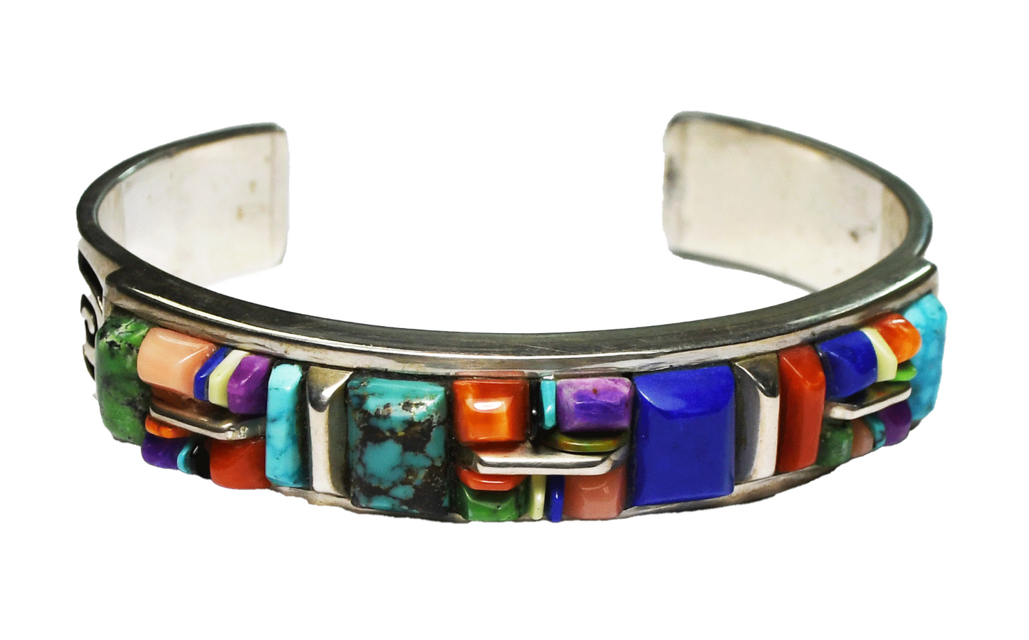 Sterling Silver Cobblestone Raised Inlay Cuff 12mm Bracelet 7" Wrist