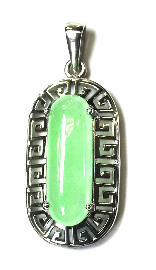 Sterling Green Jade Filigree Square Spiral Halo Pendant 35mm x 15mm