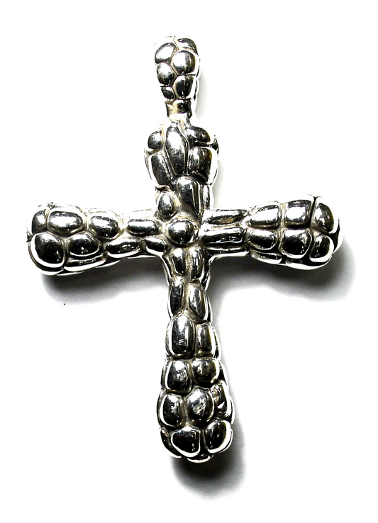 Sterling Cobblestone Filigree Snakeskin Cross Pendant 60mm x 44mm