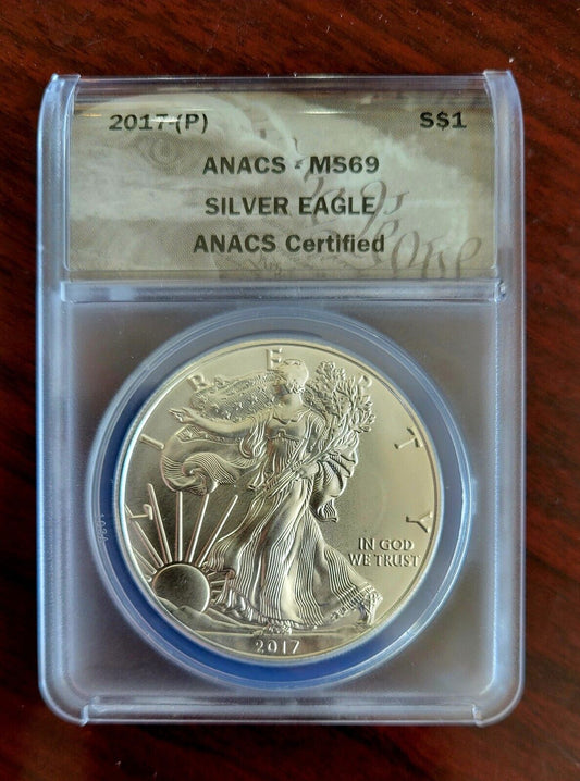 2017 (P) $1 American Silver Eagle ANACS MS69 Silver Dollar .999 Fine Silver 1oz.