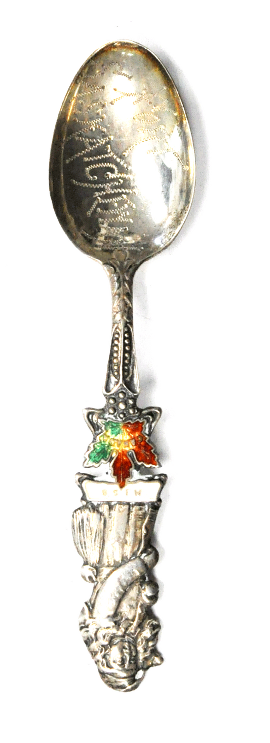 Sterling Silver Miss Canada Enamel Souvenir Spoon Saskatchewan 4-1/8"