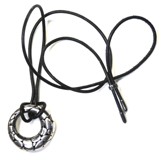 Sterling John Hardy Donut Round Kali Pebble Pendant 31mm 25" Black Cord Necklace