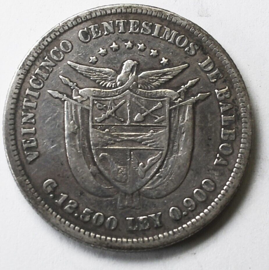 1904 Panama 25 Centesimos KM# 3 Silver Coin KM# 4