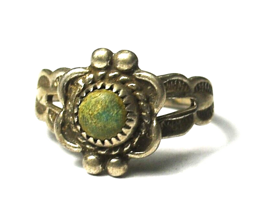 Sterling Antique Bell Trading Green Turquoise Solitaire Ring 11mm Size 3.5