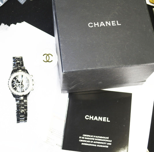 Chanel J12 Automatic Chronograph Black Ceramic Diamond Bezel Wristwatch 41mm