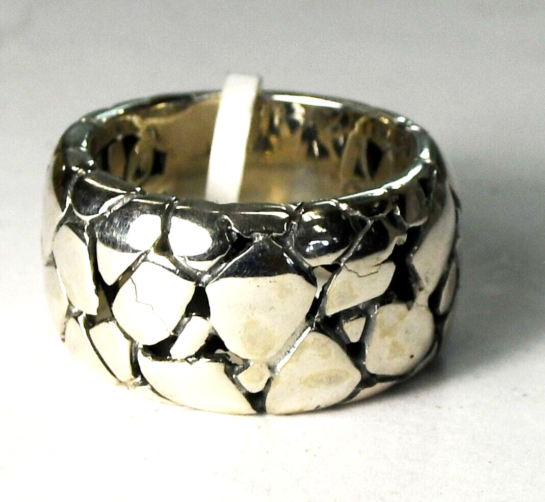 Sterling Cobblestone Filigree Snakeskin Ring 12mm Band Size 8 Floral Inside