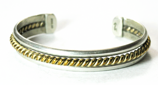 Sterling Silver Alltribes Two Tone Cuff Bracelet GF Twist Center 10mm 7" Wrist