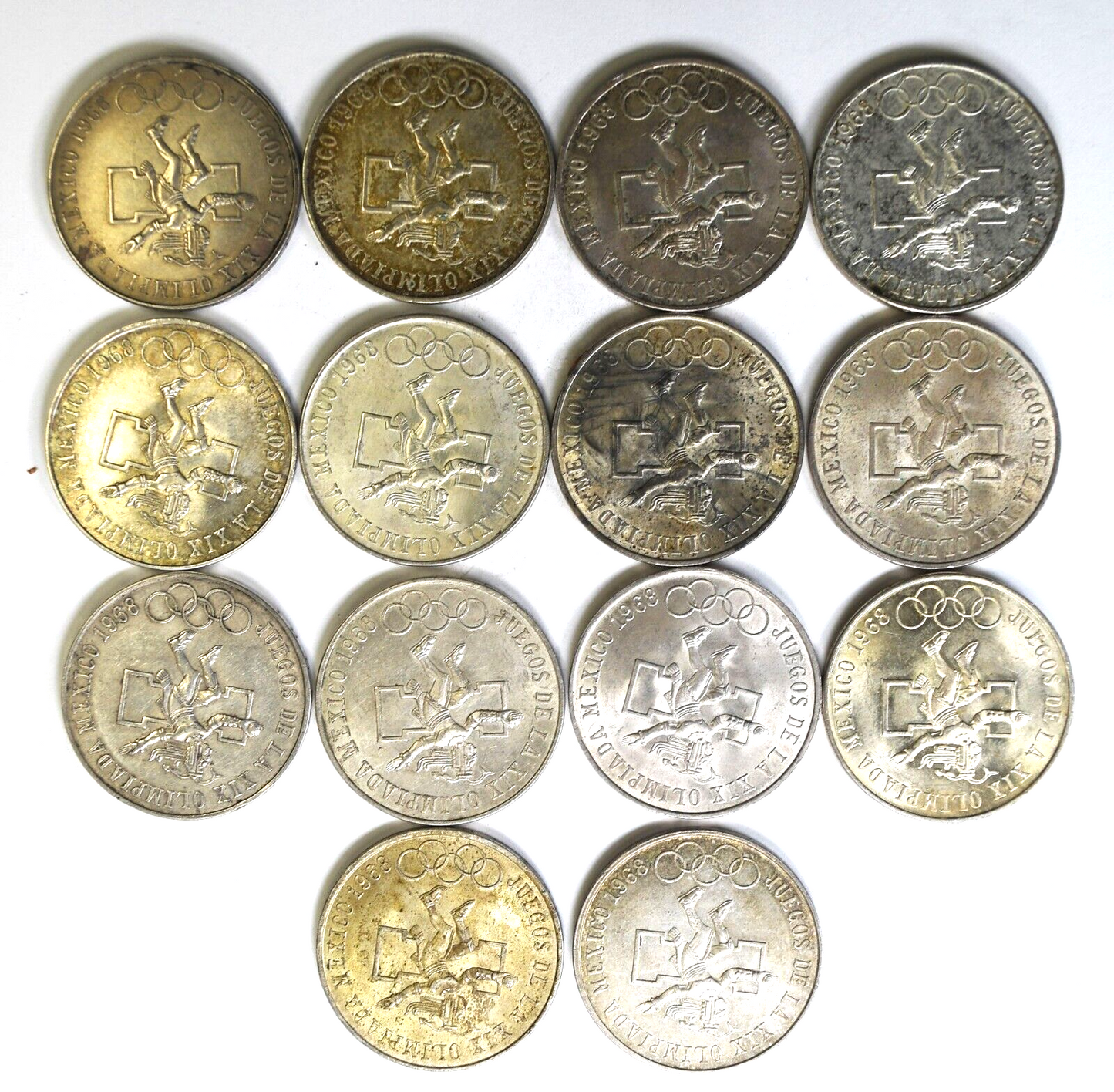 14pc Mexico 1968 25 Pesos Silver Olympic Coins