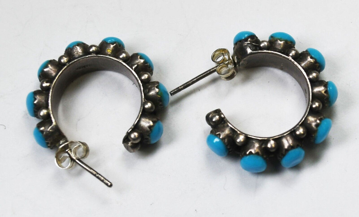 Sterling 8 Eight Turquoise Single Row Hoop Earrings 23mm x 8mm