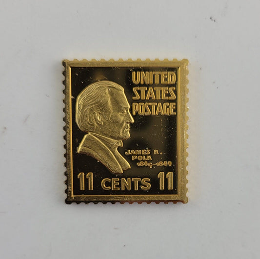 USPS United We Stand .999 Fine Silver Gold Plated Stamp James K. Polk   .35oz.