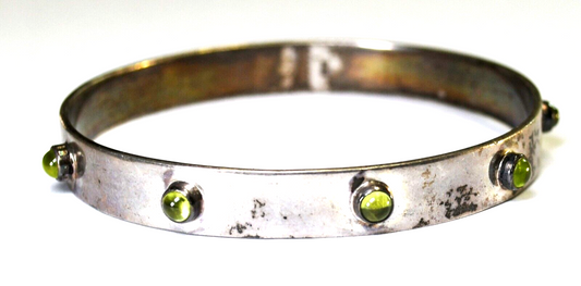 Sterling Silver Baroni Yellow Green Glass Round Medium Bangle Bracelet 9mm