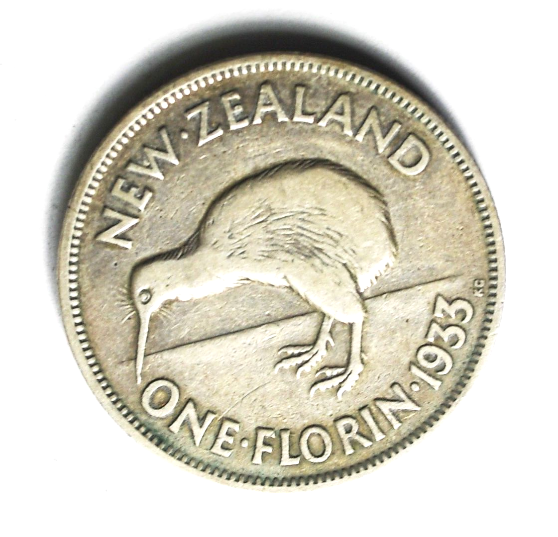 1933 New Zealand One Florin KM# 4 Silver Coin