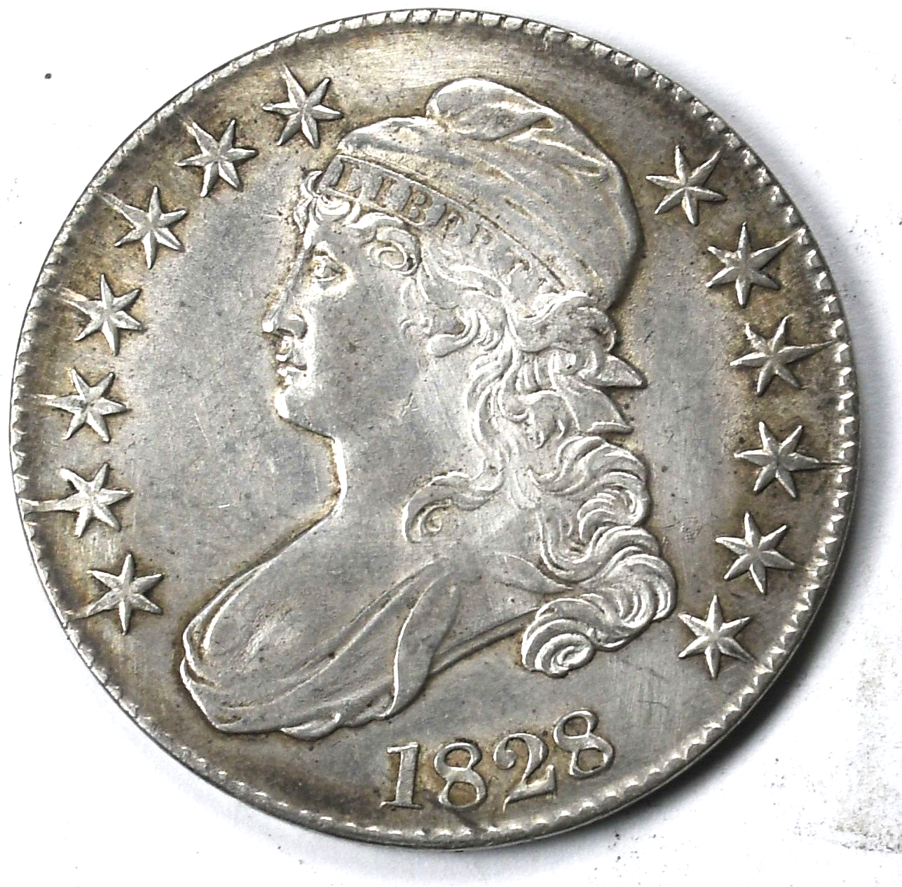 1828 50c Capped Bust Silver Half Dollar Fifty Cents O-121 AU