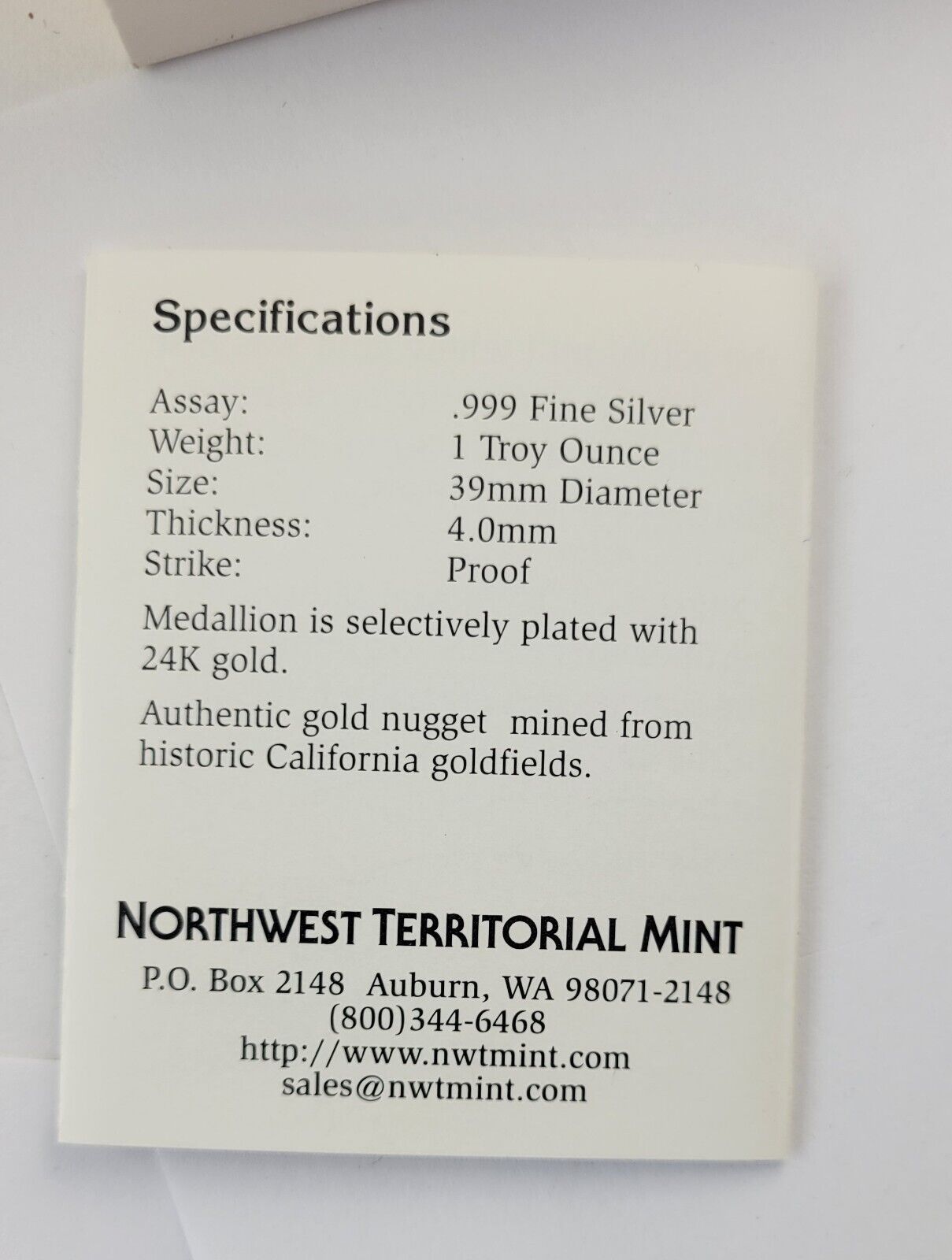 1848-1998 Gold Discovery California Sesquicentennial 1oz .999 Fine Silver Boxed