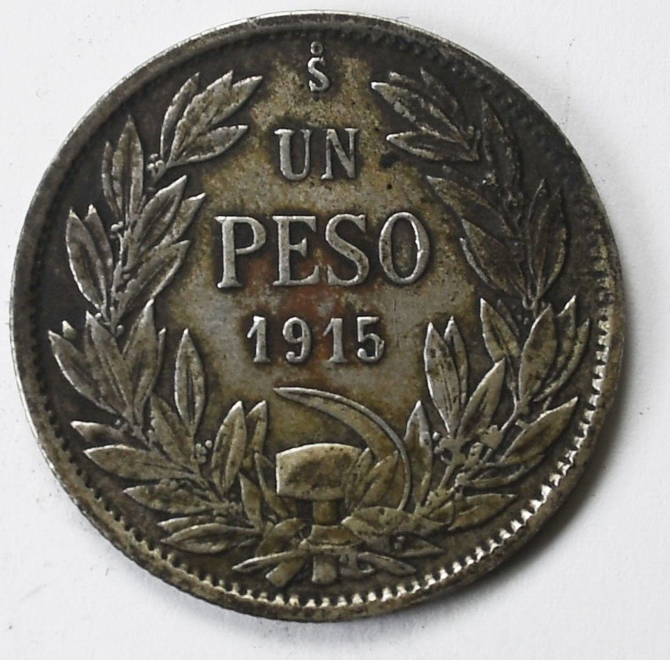 1915 Chile One Peso Silver Coin KM# 152.4