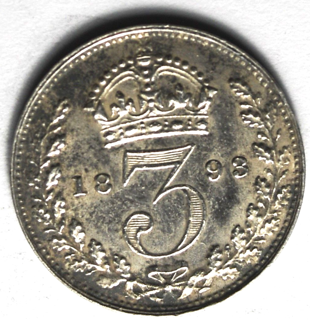 1890 Great Britain 3 Three Pence Silver Coin KM# 758