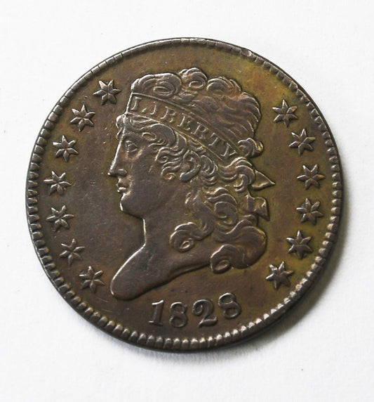 1828 1/2c Classic Head Half Cent Coin Philadelphia 13 Stars