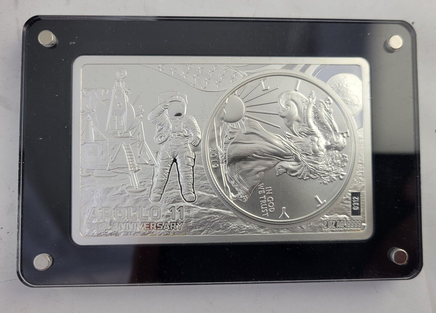 Apollo 11 50th Anniversary 2019 3 oz Silver American Eagle Coin & Bar w/ Box COA