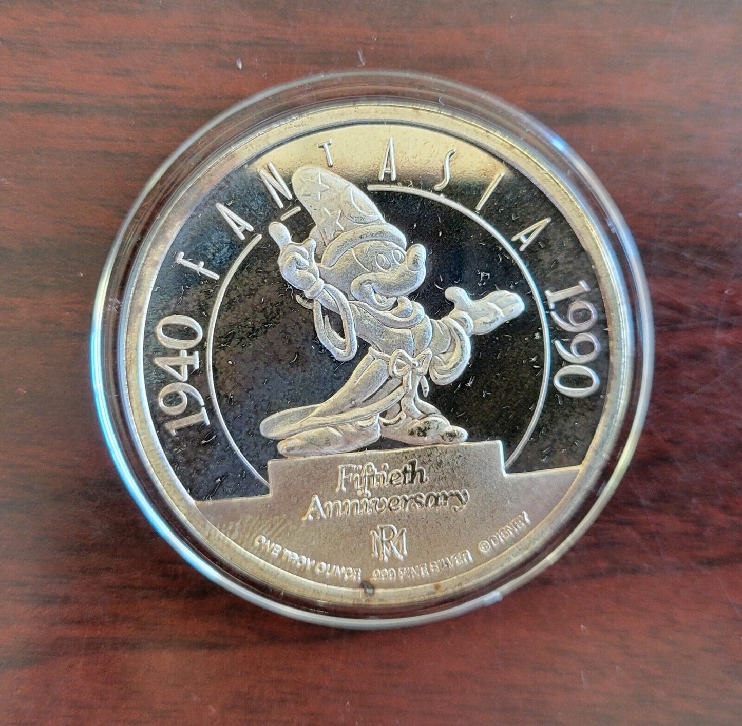 1990 Fantasia Walt Disney 50th Anniversary Enameled Coin 1oz Silver .999 Fine