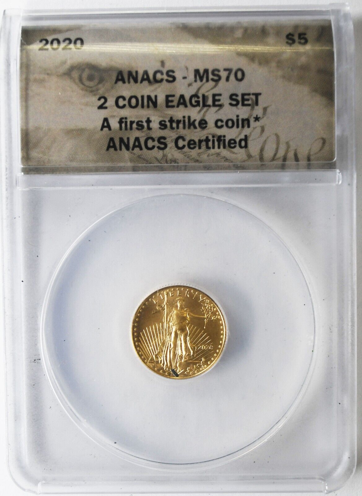 2020 $5 American Gold Eagle 1/10th oz ANACS MS70 First Strike