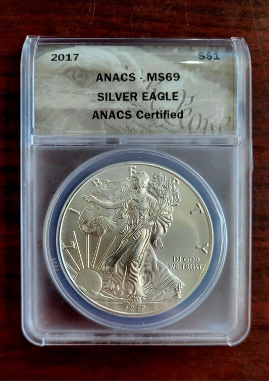 2017 $1 American Silver Eagle ANACS MS69 Silver Dollar .999 Fine Silver 1oz.