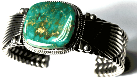 Sterling Delbert Gordon Turquoise 27mm Solid Foxtail Cuff Bracelet 88g