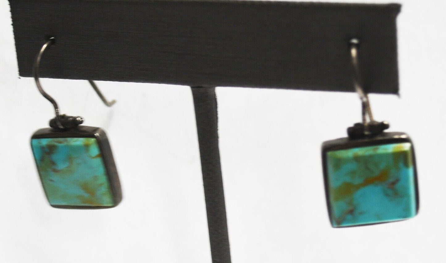 Sterling Faux Plastic Turquoise Square Dangle Earrings 29mm x 15mm