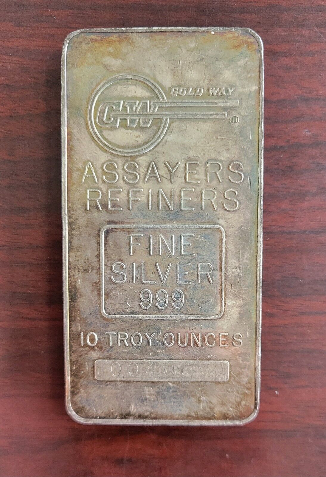 Gold Way Assayers Refiners Silver 10 Troy Ounce Art Bar .999 Fine Silver Rare