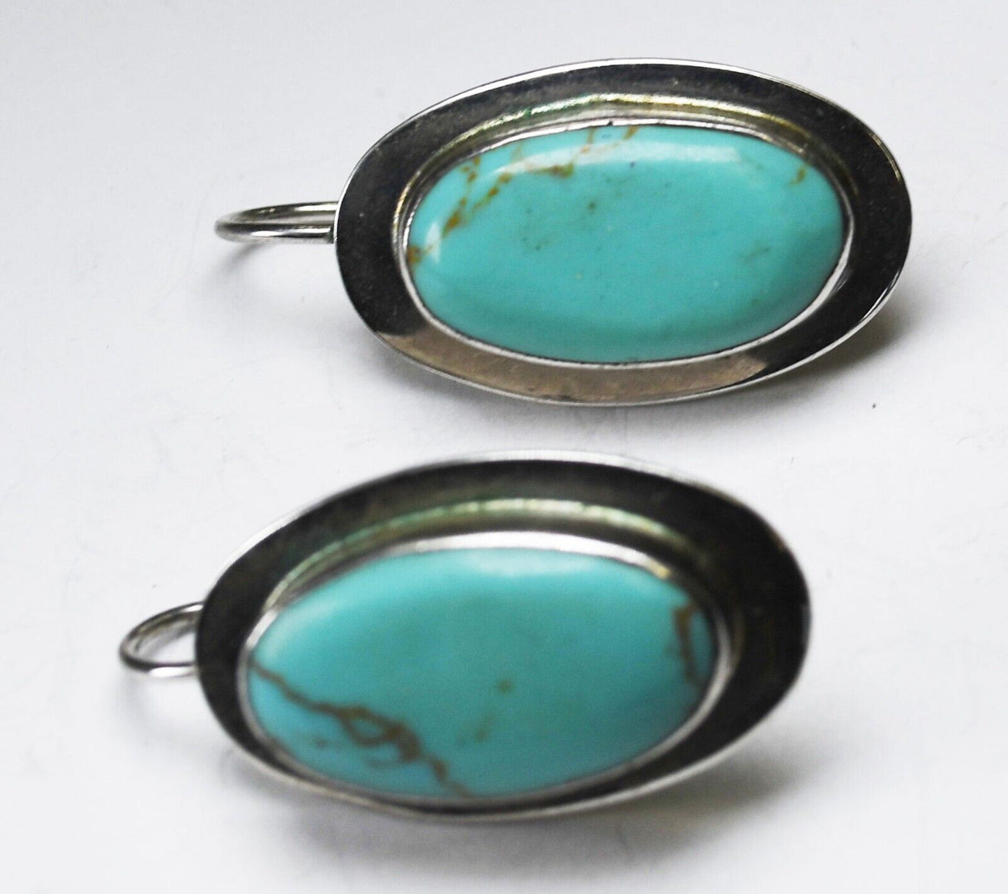 Sterling Silver ATI Oval Turquoise Hook Earrings 28mm x 17mm