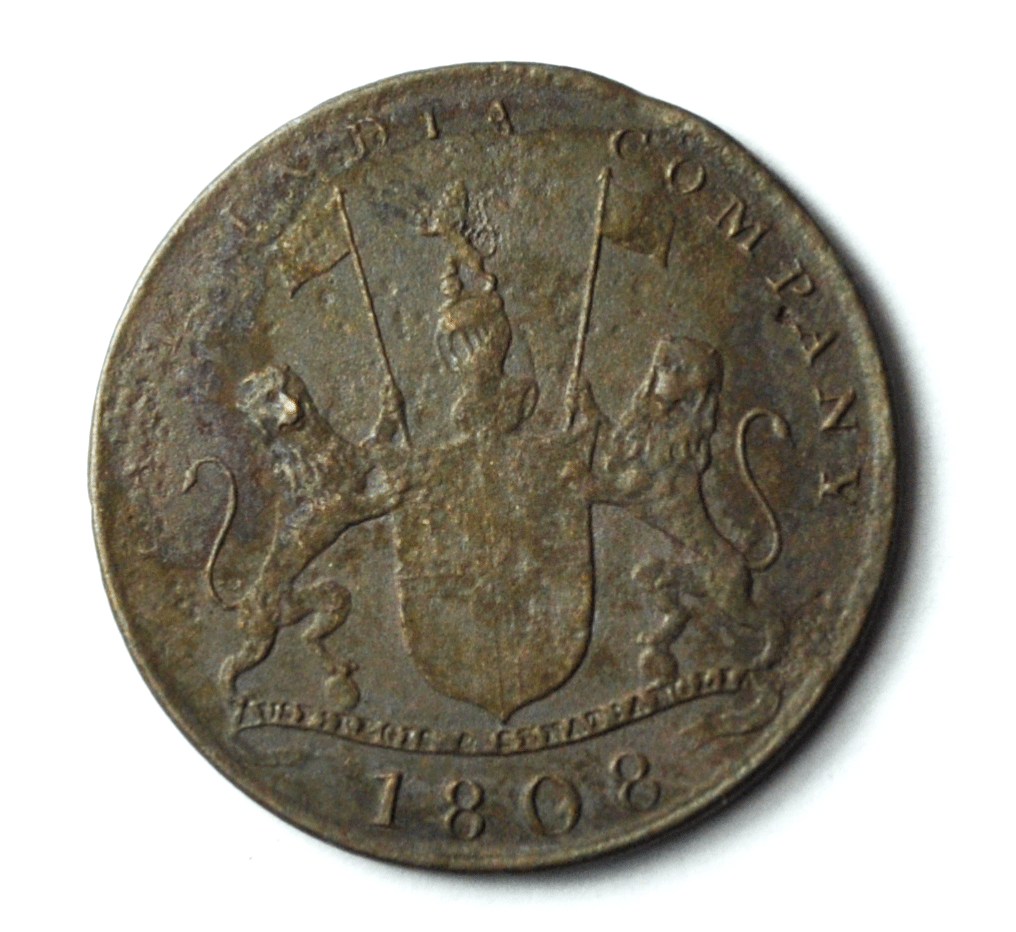 1808 India-British Madras Ten 10 Cash KM# 319 Admiral Gardner Coin