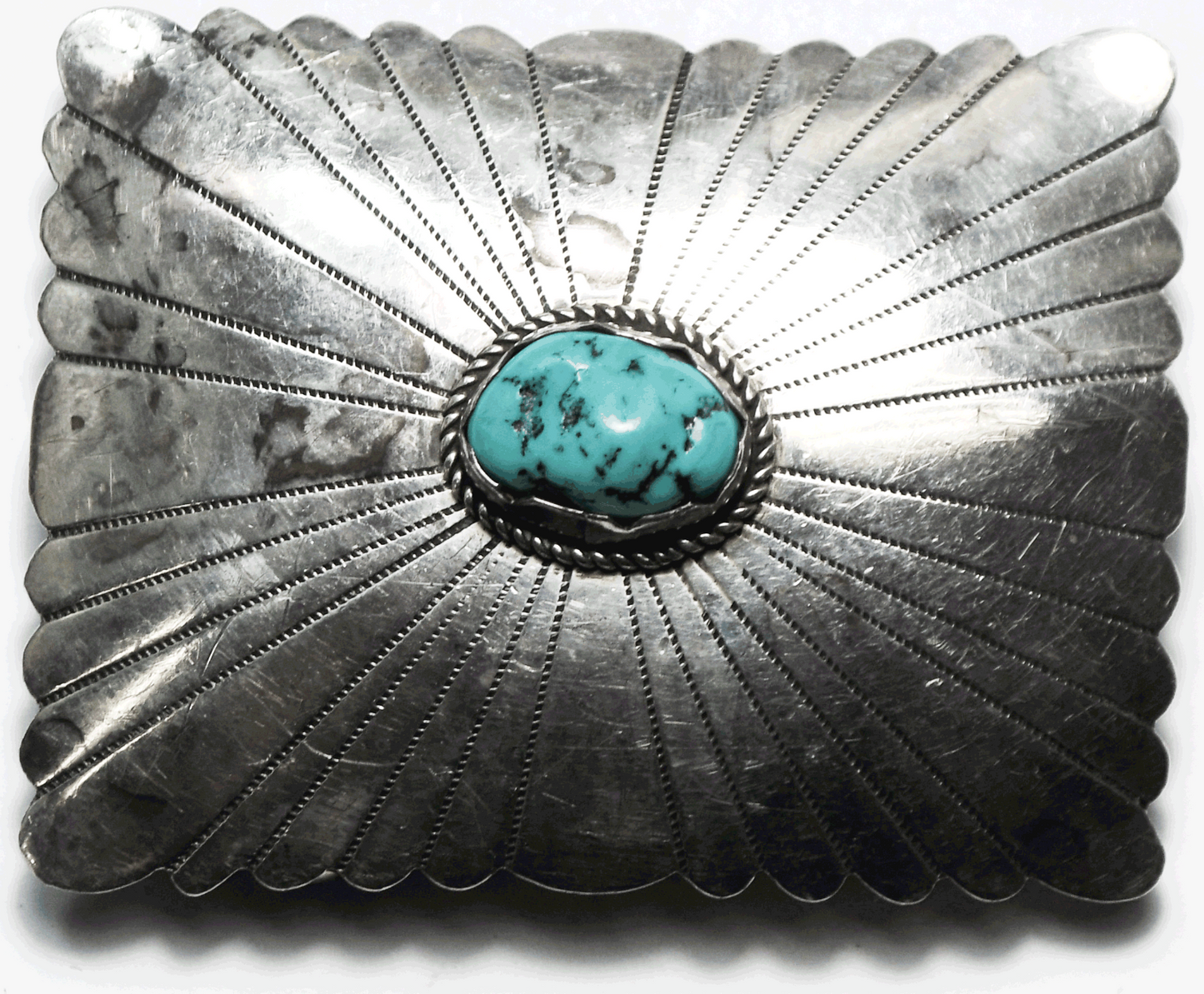 Sterling Delbert Chatter DC Turquoise Chunk Rays Belt Buckle 2.5" x 1-7/8"