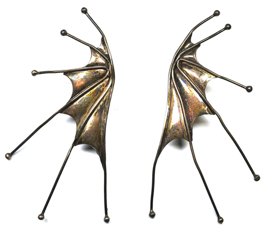 Sterling Dragon Bat Wing Halloween Angry Butterfly Earrings 80mm x 40mm