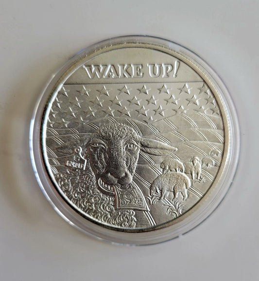 2017 Wake Up!  1oz .999 Fine Silver Round Sheeple Crescent City Silver