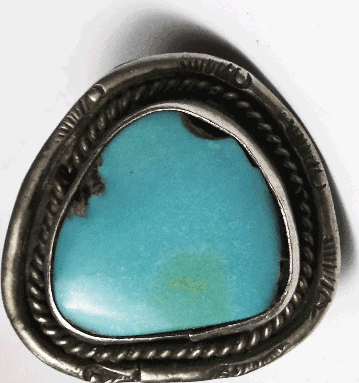 Sterling Antique Triangular Turquoise Ring Size 5-1/2 29mm