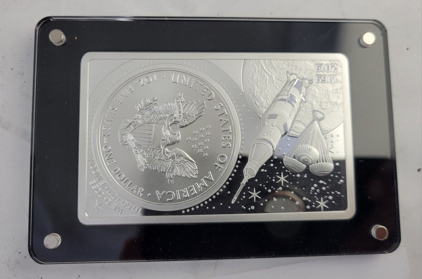 Apollo 11 50th Anniversary 2019 3 oz Silver American Eagle Coin & Bar w/ Box COA