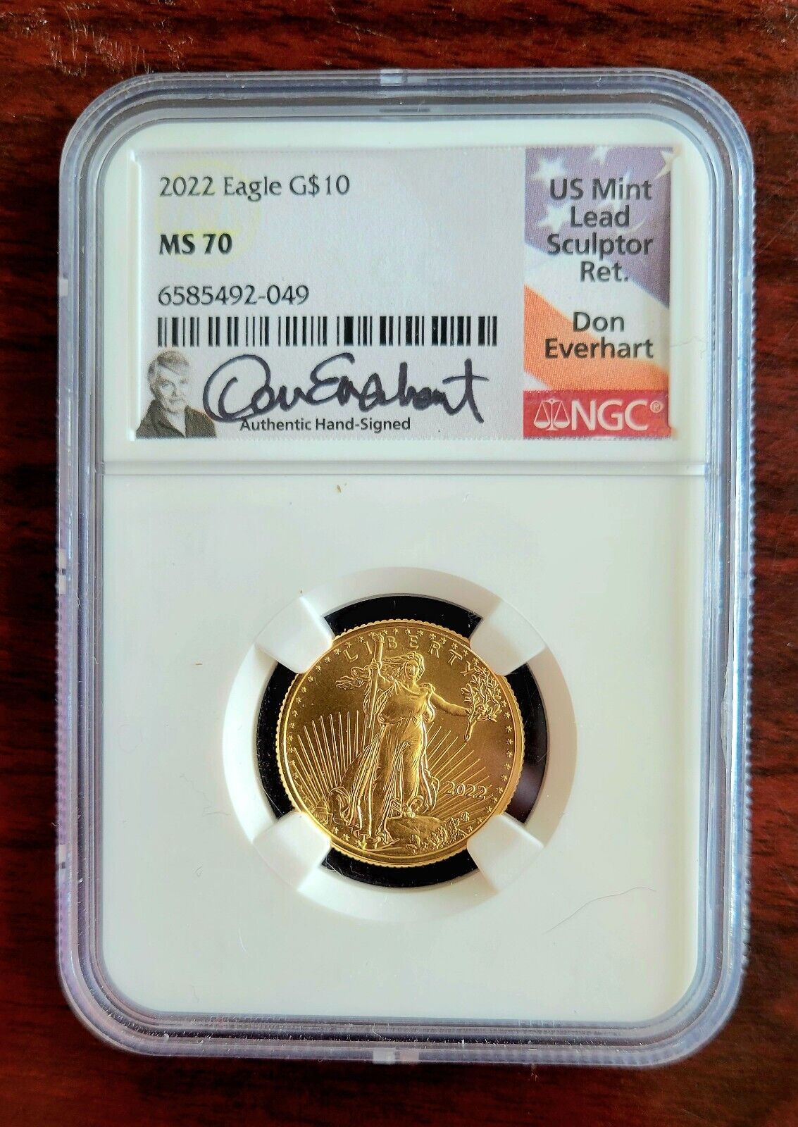 2022 $10 1/4oz American Gold Eagle NGC MS 70 Don Everhart Signed