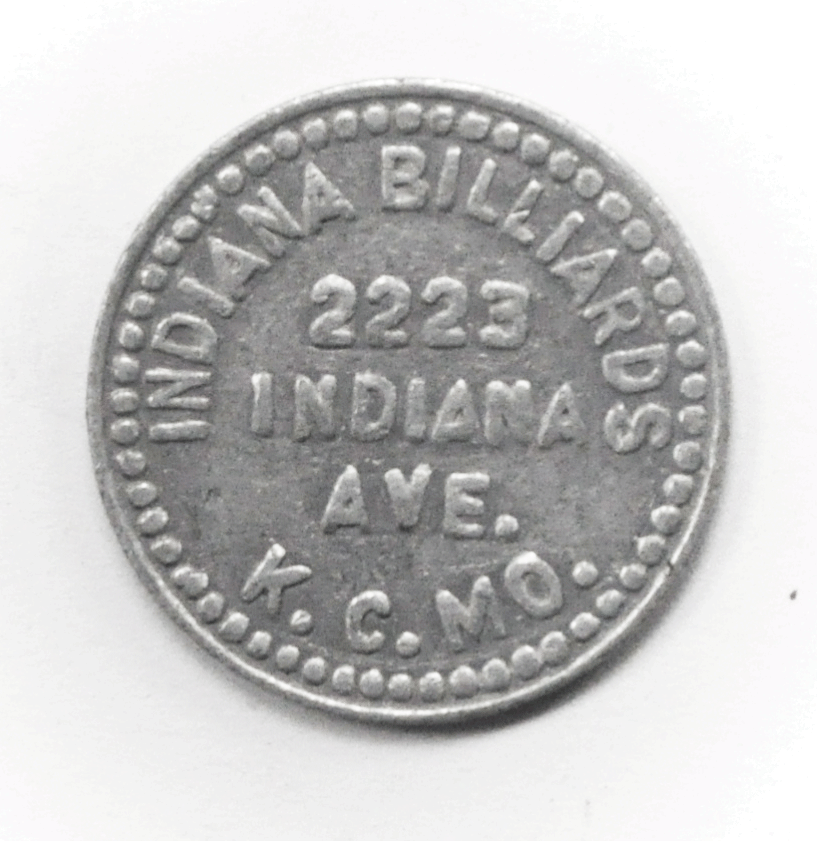 Indiana Billiards 2223 Indiana Ave KC Missouri 22mm Aluminum 10c Trade Token