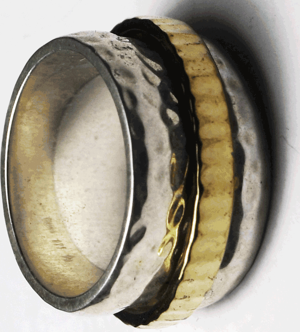 Sterling Silpada R1476 Hammered Two Tone Spinner Ring 12mm Band Size 7